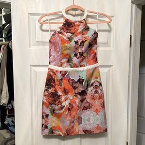 Finders keepers Floral Halter Dress with White Trim